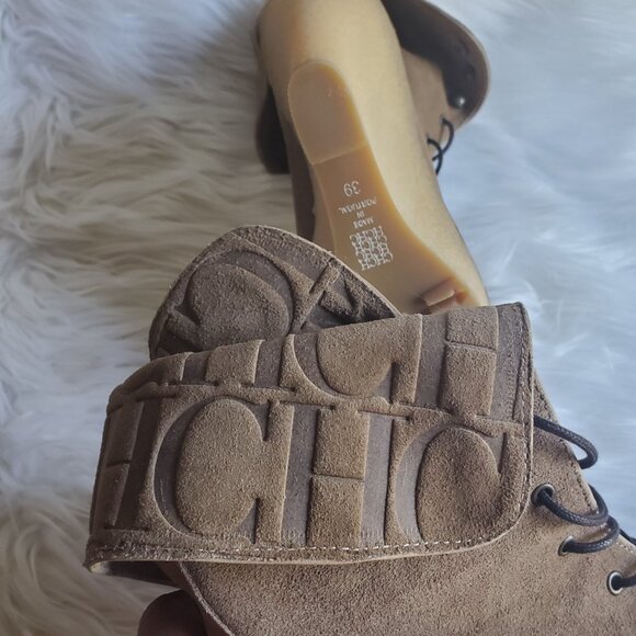 Carolina Herrera Brown Suede Platform Wedge Lace Up Boots SZ 8.5 - Picture 12 of 14